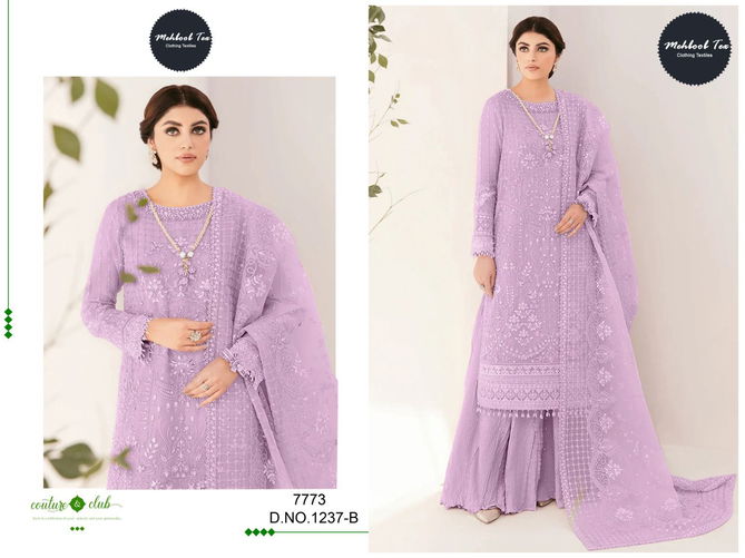 1237 A To D Mehboob Tex Organza Embroidery Pakistani Suits Wholesale Clothing Suppliers In India
